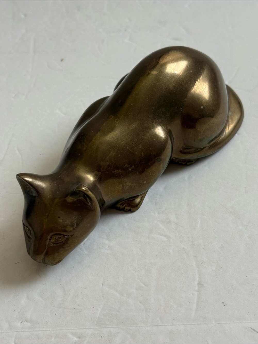 Vintage Mid Century Solid Brass Ready To Pounce Cat Figurine MCM 7” Long